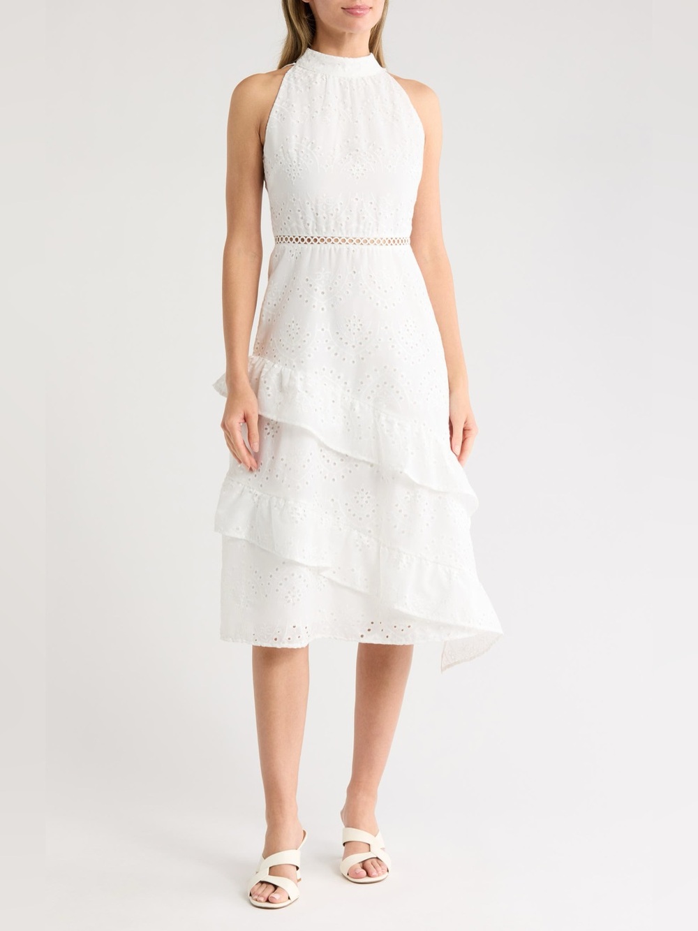 NWT Sam Edelman High Neck Eyelet Midi Dress White Bridal